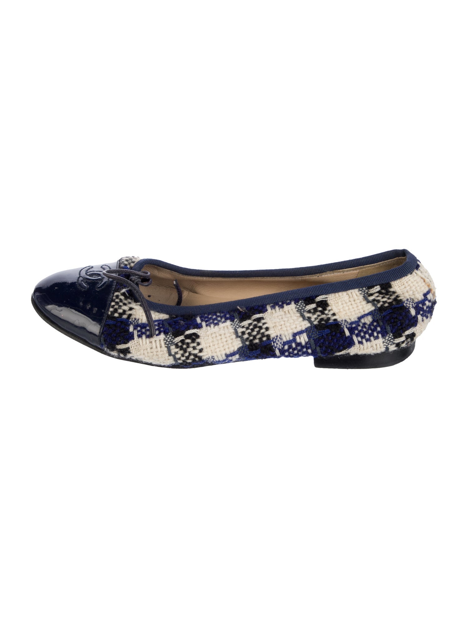 Chanel Interlocking CC Logo Tweed Ballet Flats