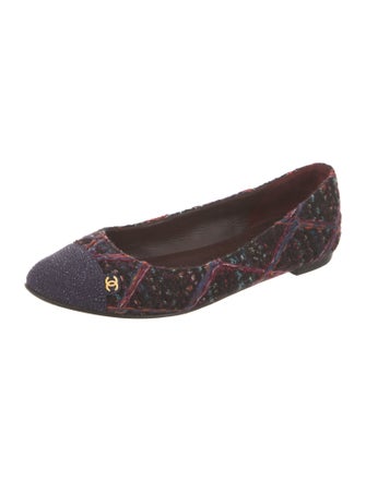 Chanel Interlocking CC Logo Tweed Ballet Flats