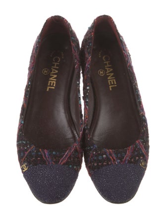 Chanel Interlocking CC Logo Tweed Ballet Flats