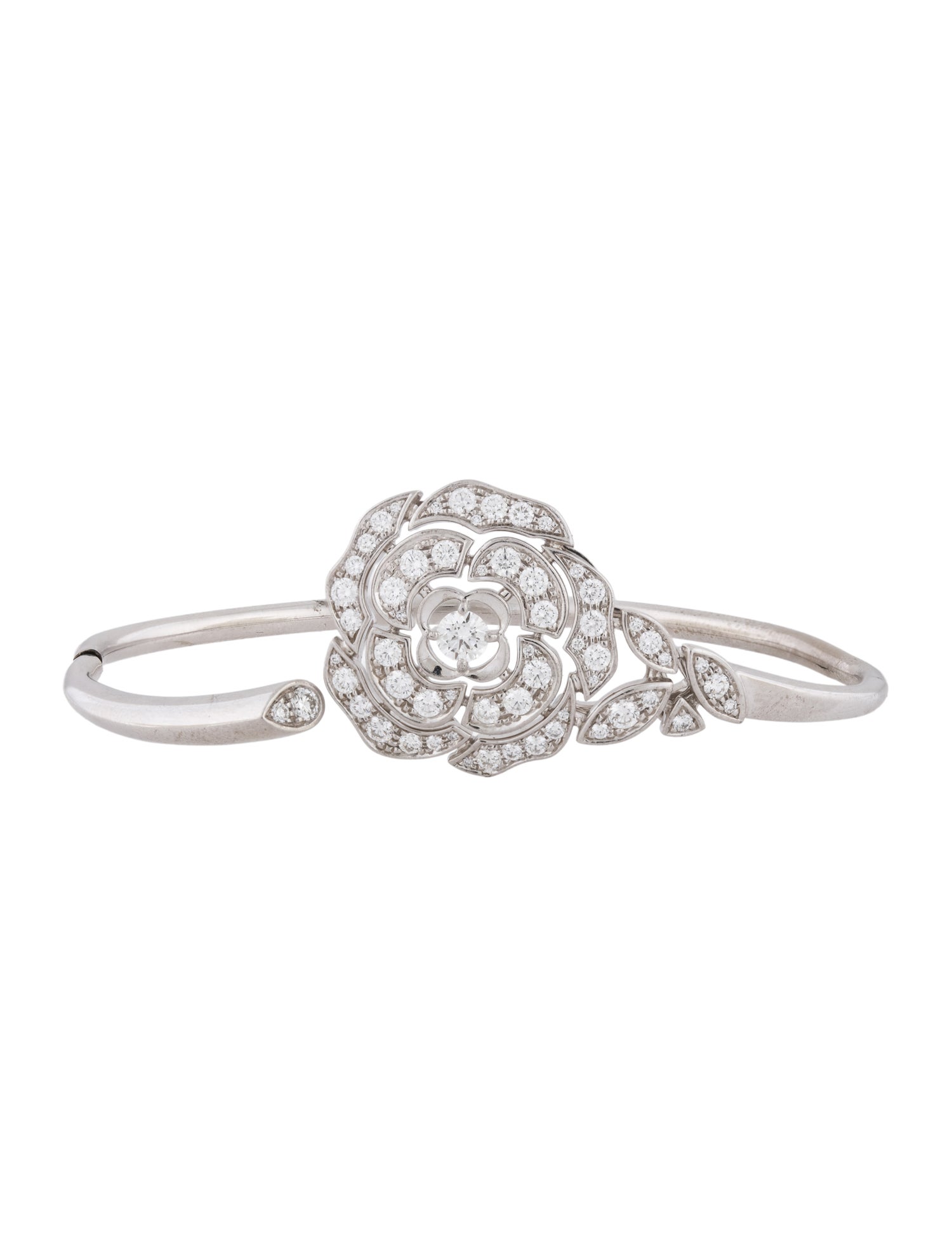 Chanel 18K Diamond Bouton de Camelia Cuff Bracelet