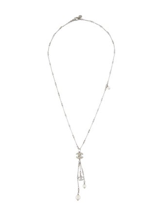 Chanel Faux Pearl, Strass & Resin CC Lavalier Necklace
