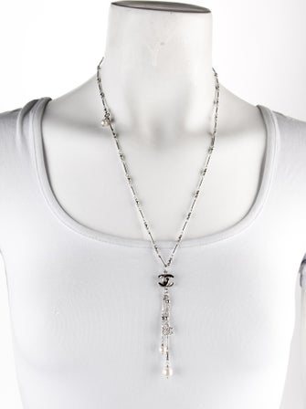 Chanel Faux Pearl, Strass & Resin CC Lavalier Necklace