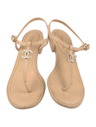 Chanel 2020 Interlocking CC Logo T-Strap Sandals
