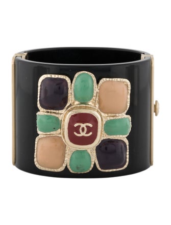 Chanel Resin CC Hinged Bangle Bracelet