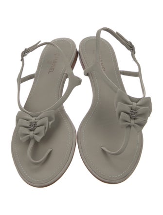 Chanel Interlocking CC Logo Leather T-Strap Sandals