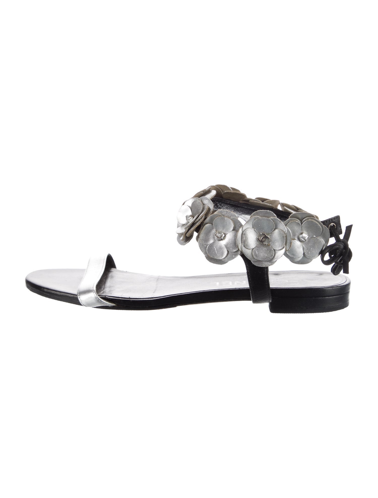 Chanel Interlocking CC Logo Leather Slingback Sandals