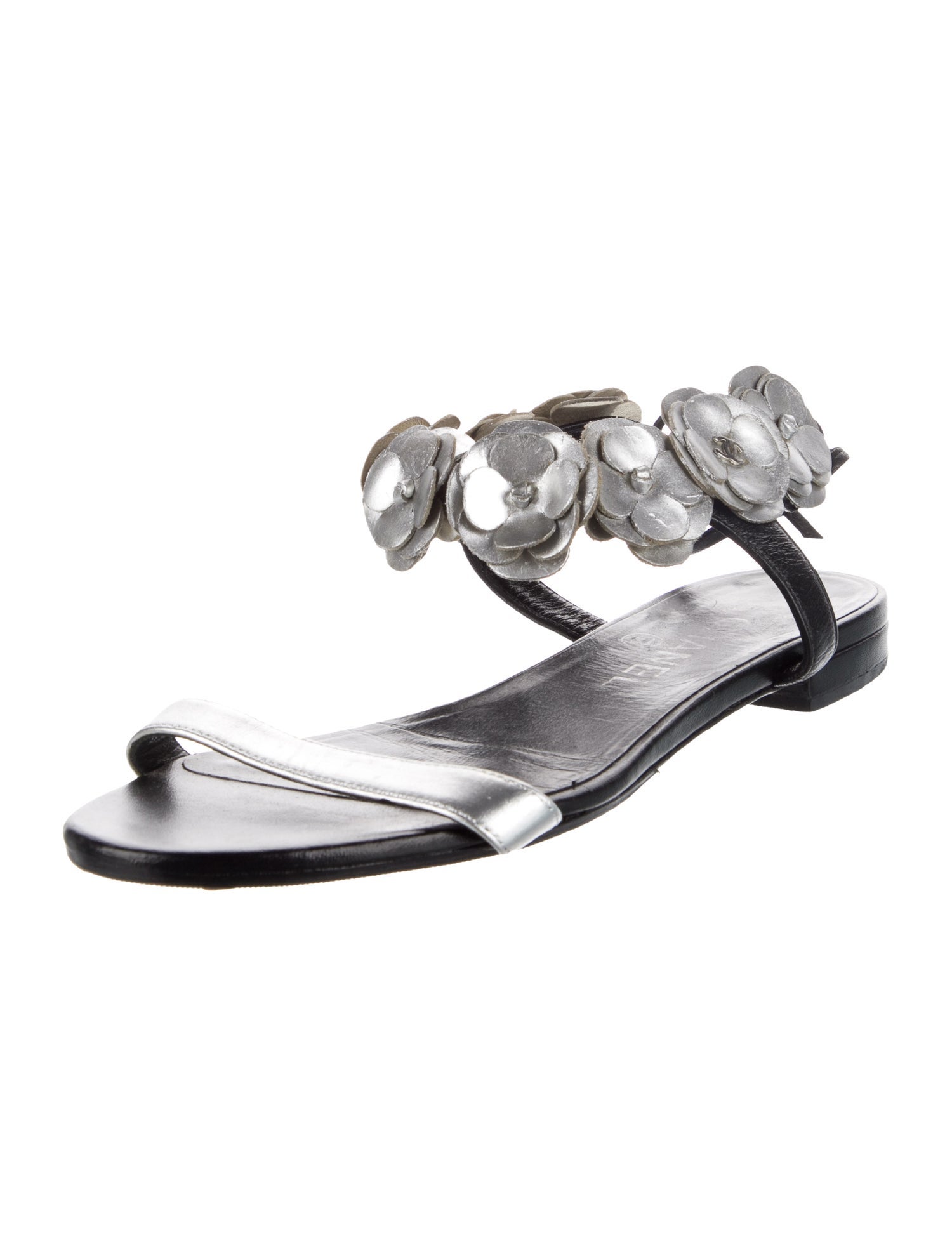 Chanel Interlocking CC Logo Leather Slingback Sandals