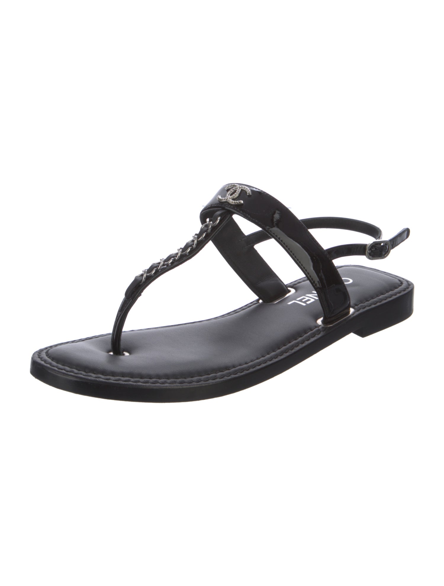 Chanel 2022 Interlocking CC Logo T-Strap Sandals