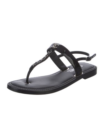 Chanel 2022 Interlocking CC Logo T-Strap Sandals