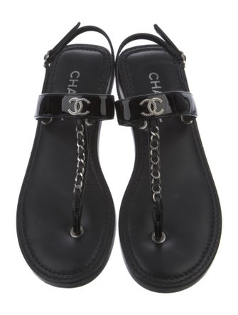 Chanel 2022 Interlocking CC Logo T-Strap Sandals