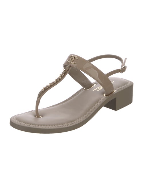 Chanel 2022 Interlocking CC Logo T-Strap Sandals