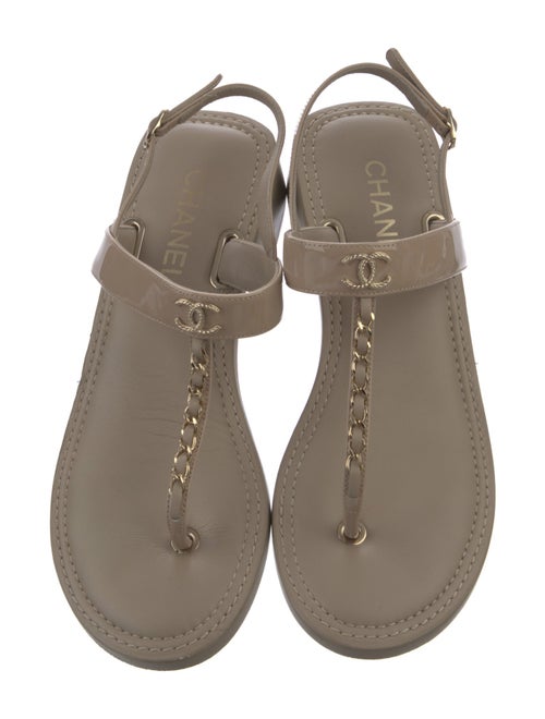Chanel 2022 Interlocking CC Logo T-Strap Sandals
