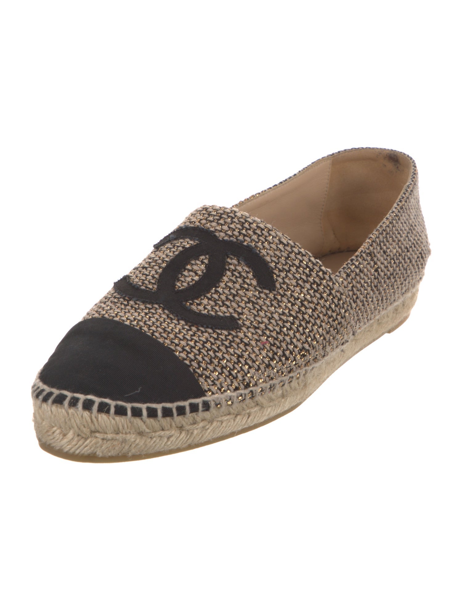 Chanel Interlocking CC Logo Tweed Espadrilles