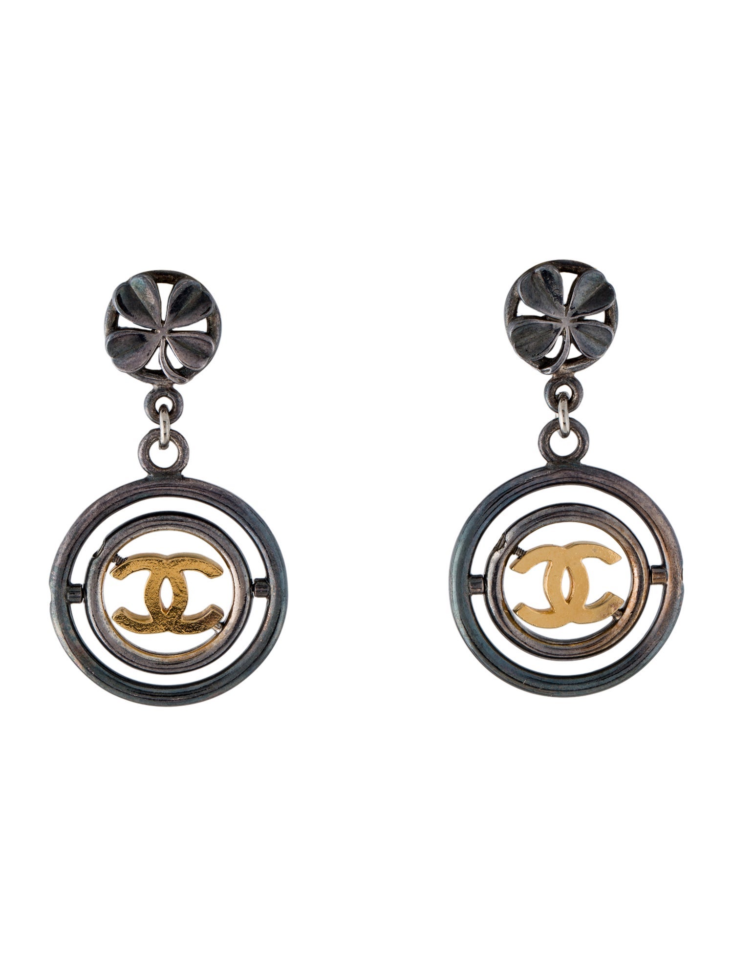 Chanel Vintage CC Clover Clip-On Drop Earrings