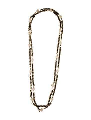 Chanel Station Vintage Faux Pearl & Leather Chain Necklace
