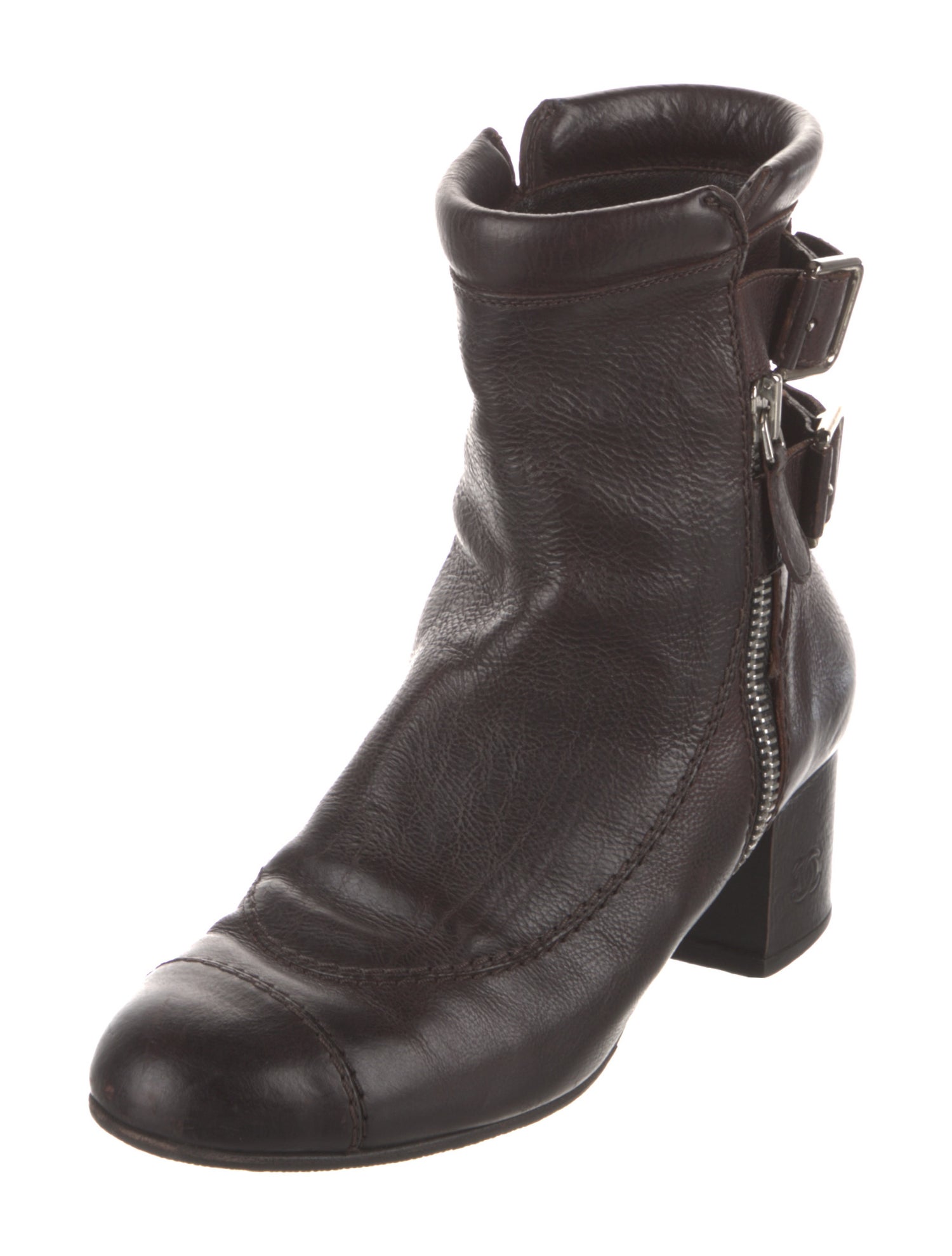 Chanel Interlocking CC Logo Leather Moto Boots