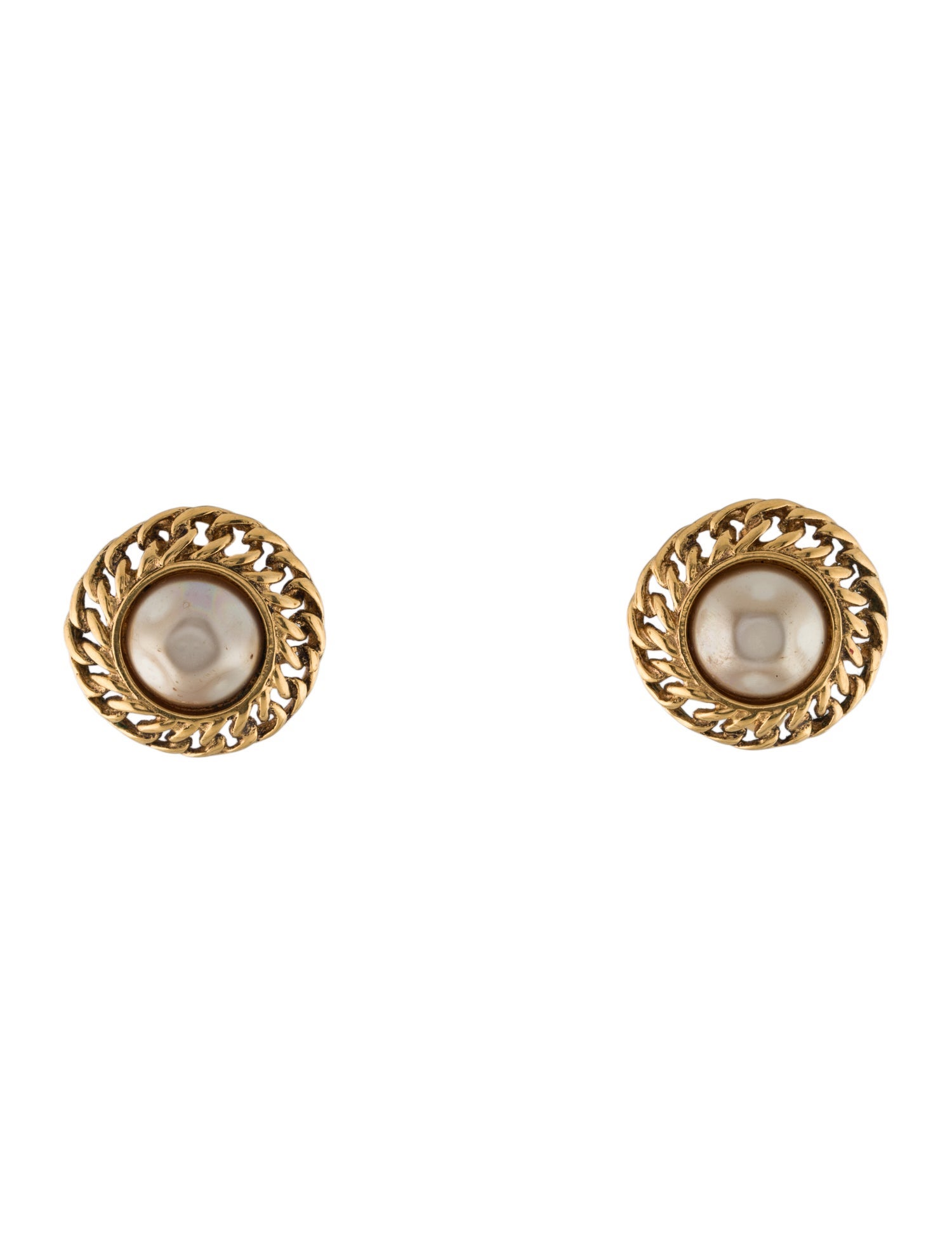 Chanel Vintage Faux Pearl Chain Clip-on Earrings