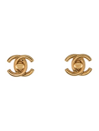 Chanel Vintage CC Logo Turnlock Clip-On Earrings
