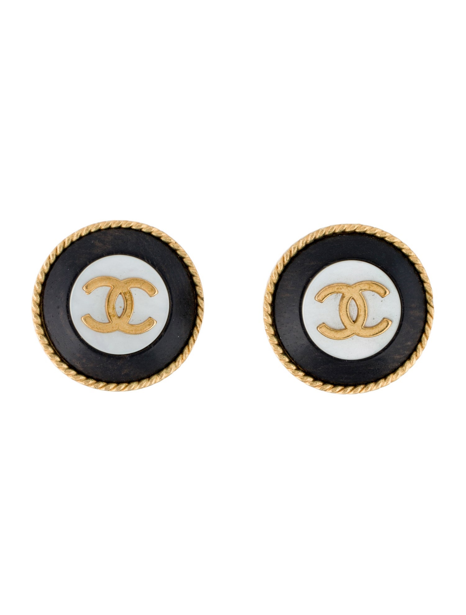 Chanel Vintage Mother of Pearl & Resin CC Clip-On Earrings
