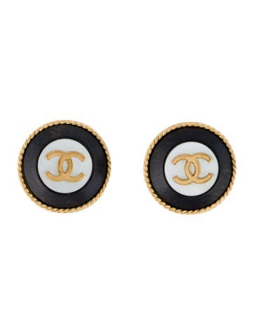 Chanel Clip-On Vintage Mother of Pearl & Resin CC Earrings