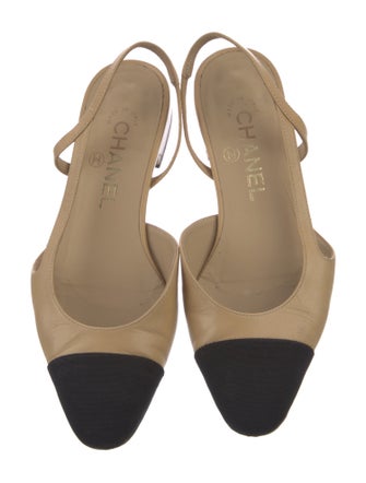 Chanel Interlocking CC Logo Leather Slingback Flats