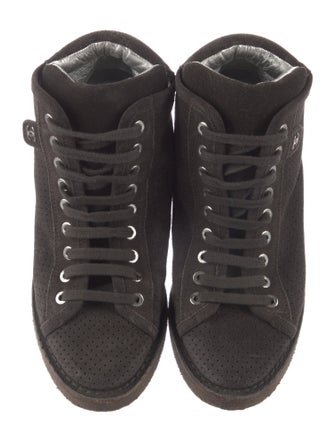 Chanel Interlocking CC Logo Suede Wedge Sneakers
