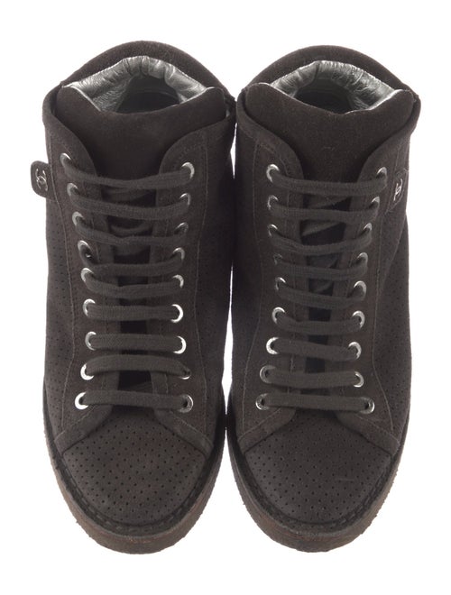 Chanel Interlocking CC Logo Suede Wedge Sneakers