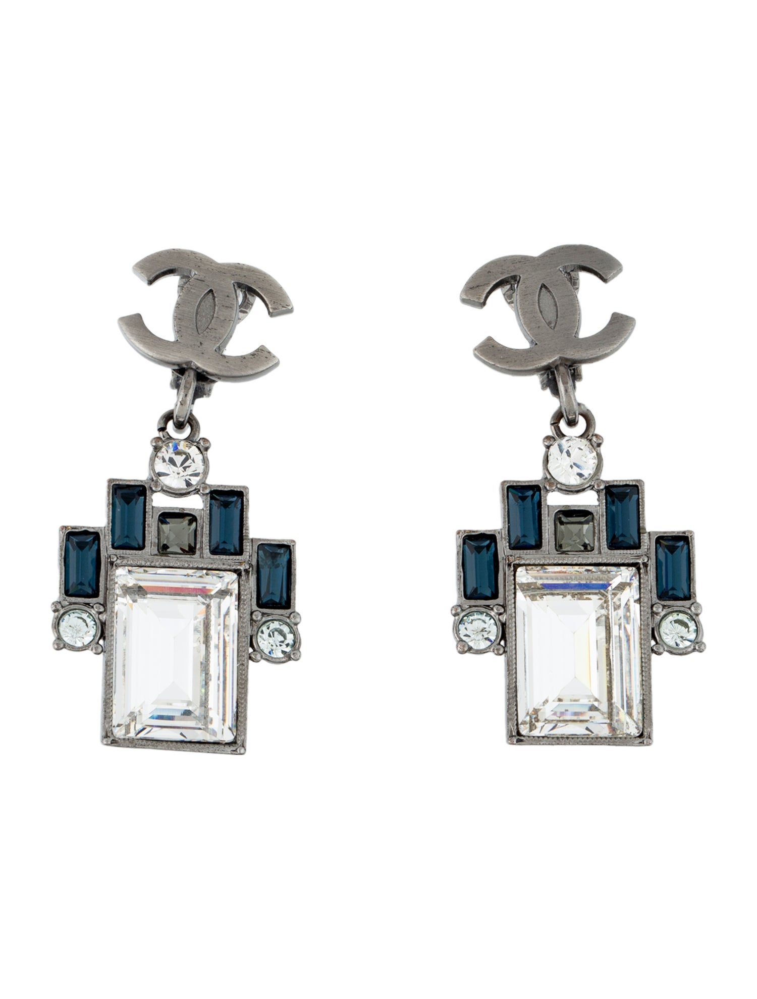 Chanel Strass CC Deco Drop Clip-On Earrings