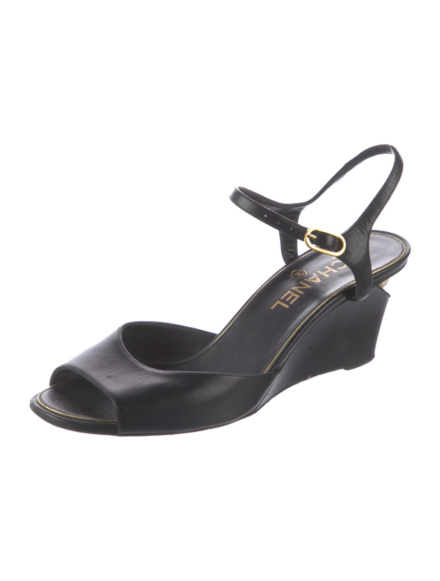 Chanel Interlocking CC Logo Leather Slingback Sandals