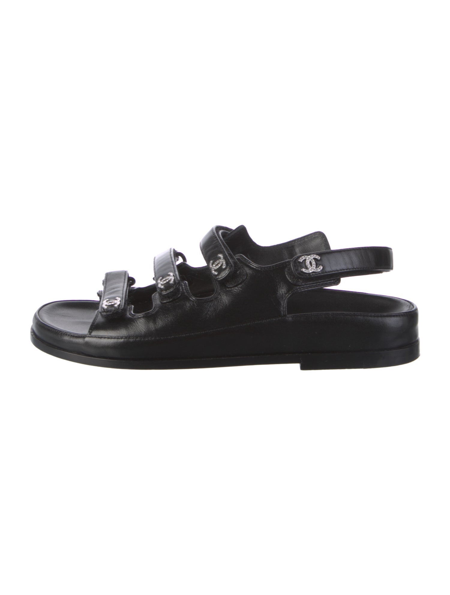 Chanel Leather Crystal Embellishments Slingback Sandals