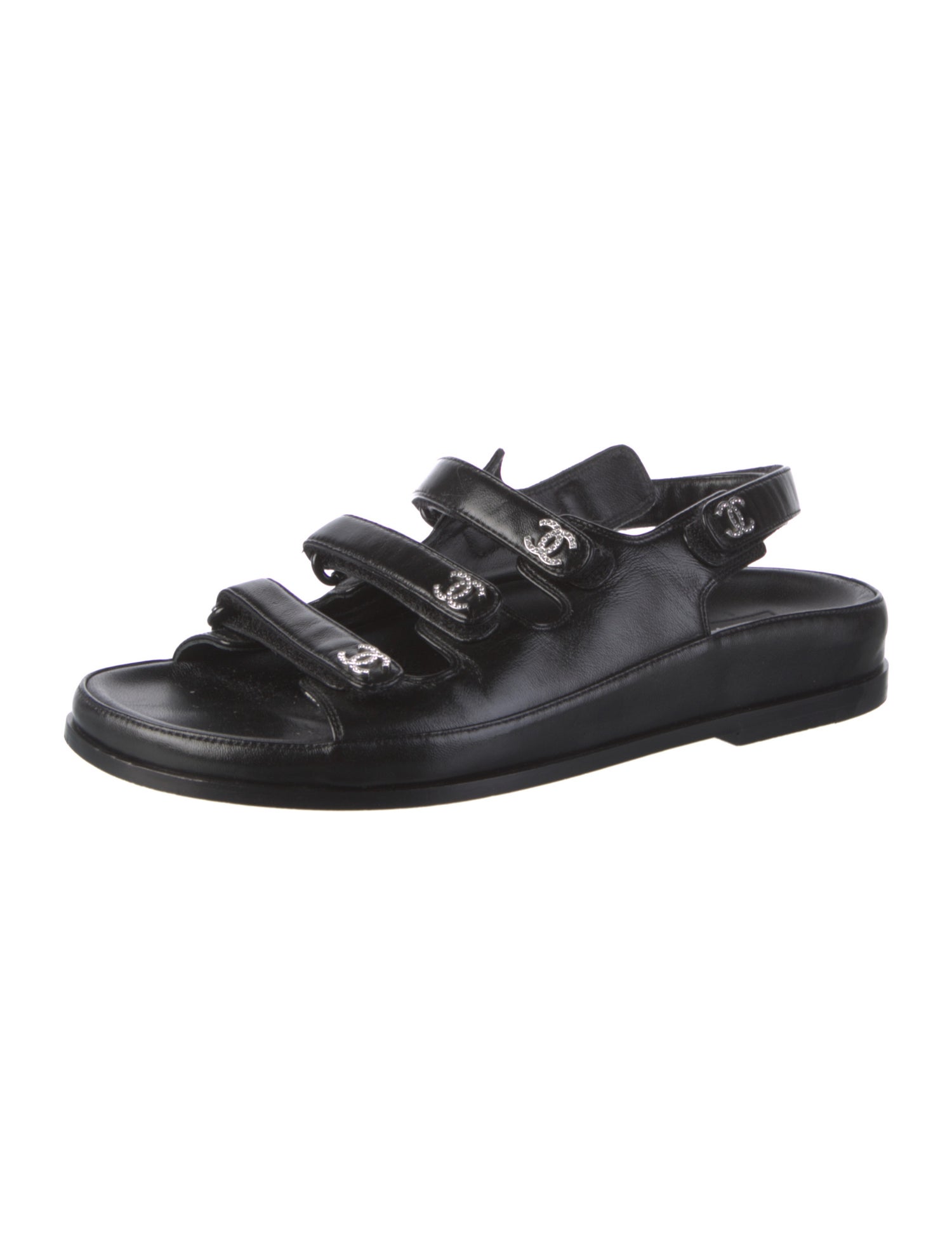 Chanel Leather Crystal Embellishments Slingback Sandals