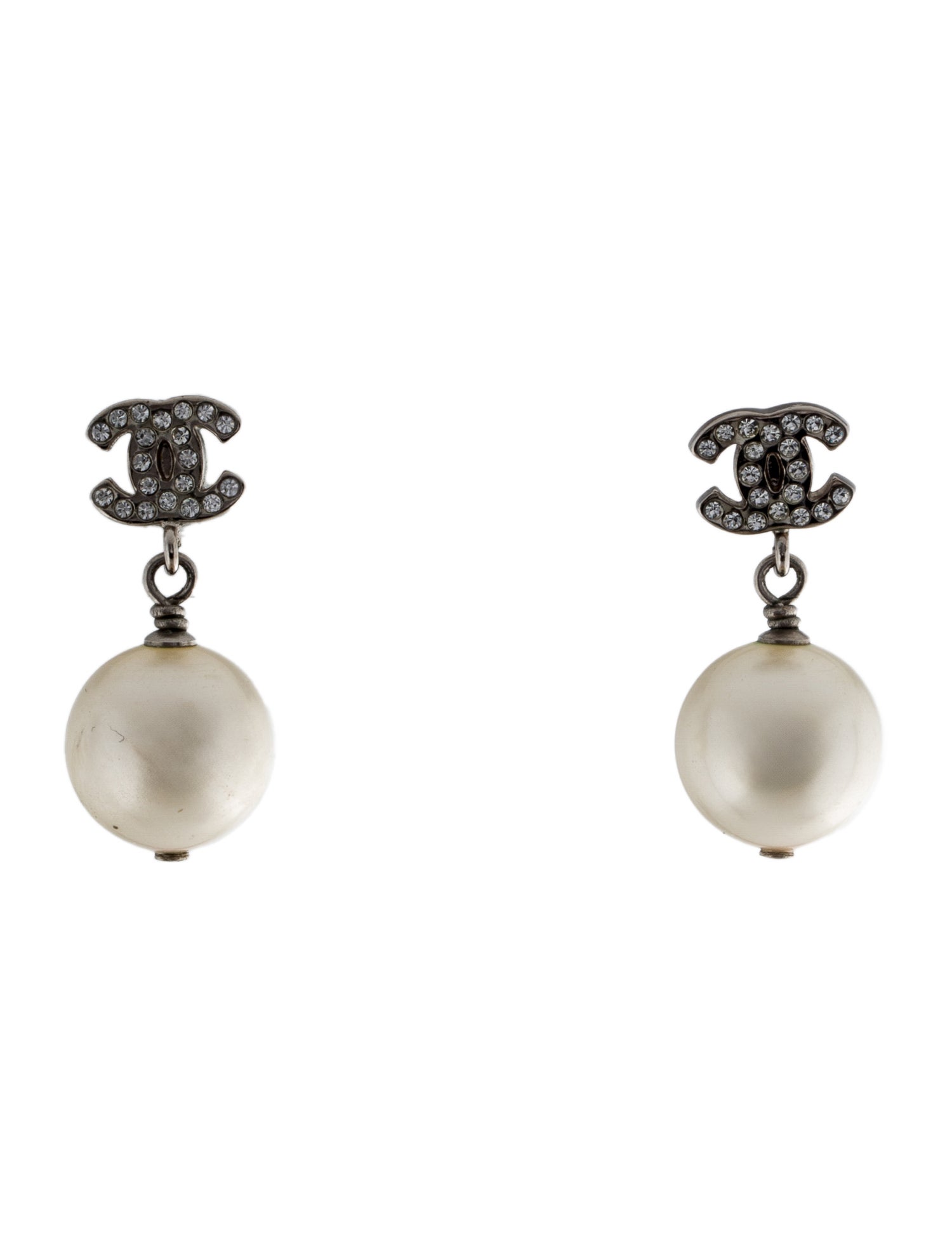 Chanel Faux Pearl & Strass CC Drop Earrings