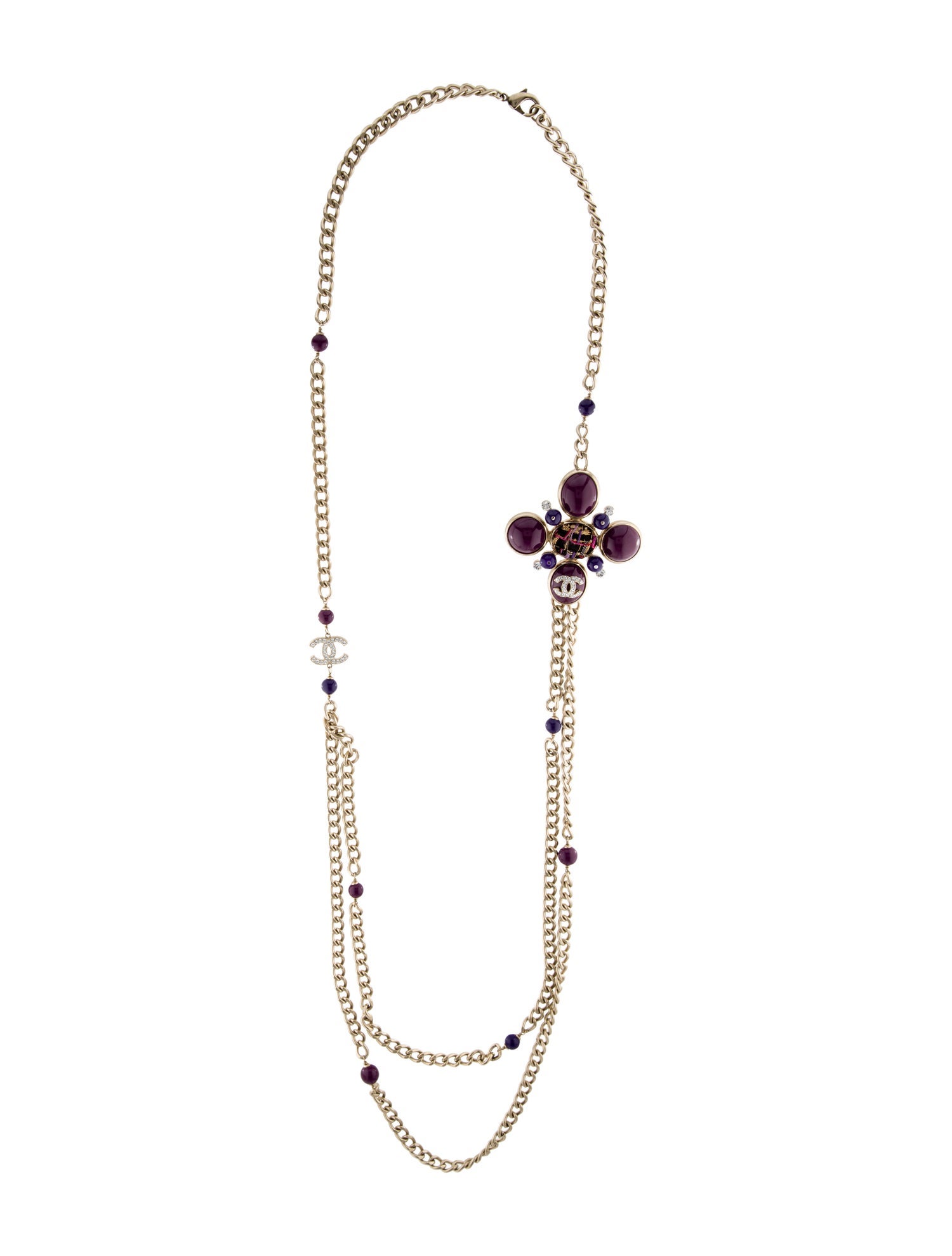 Chanel Strass, Resin & Tweed CC Convertible Brooch Necklace