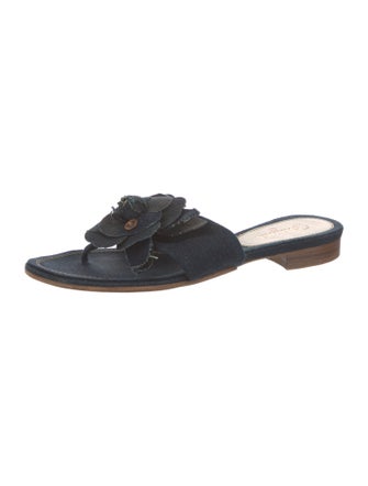 Chanel Camellia Accent Denim Slides