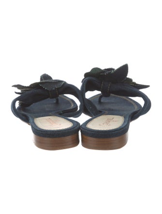 Chanel Camellia Accent Denim Slides