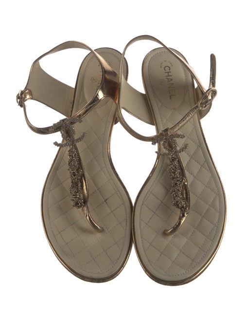 Chanel Interlocking CC Logo Leather T-Strap Sandals