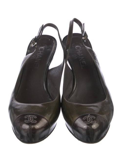Chanel Interlocking CC Logo Patent Leather Slingback Pumps