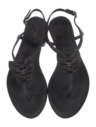 Chanel Interlocking CC Logo Leather T-Strap Sandals