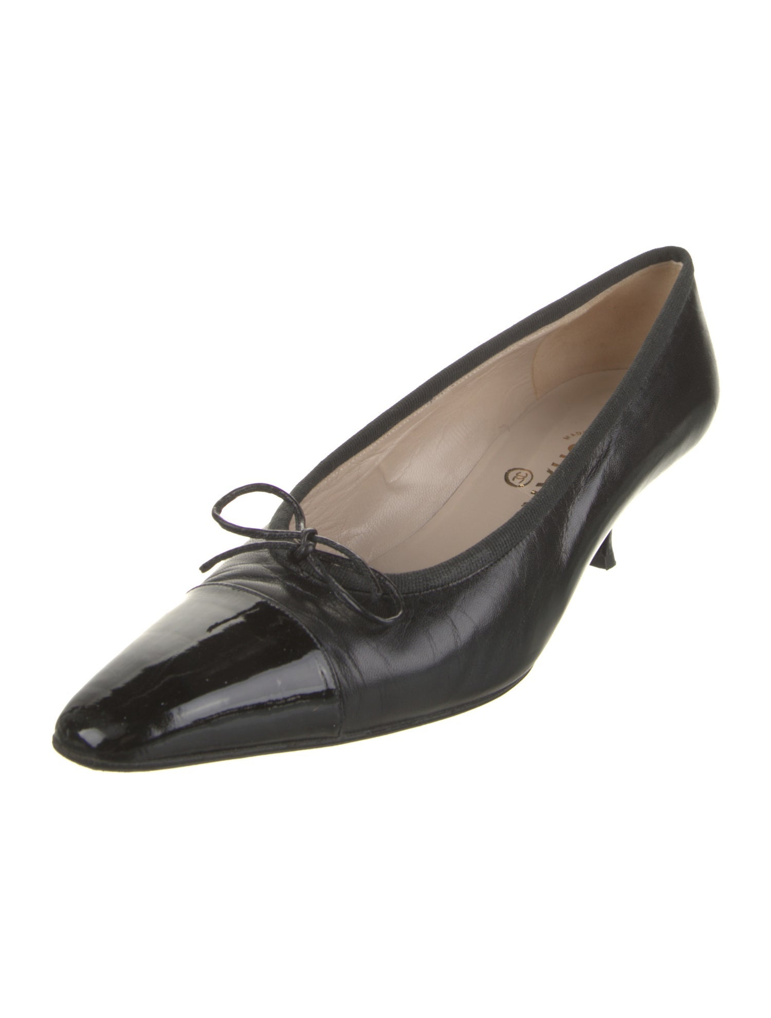 Chanel Patent Leather Lace Trim Embellishment Ballet Flats