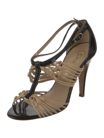 Chanel Interlocking CC Logo Lambskin T-Strap Sandals