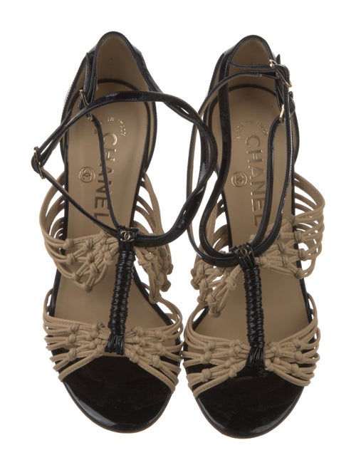 Chanel Interlocking CC Logo Lambskin T-Strap Sandals