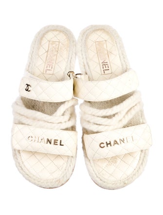 Chanel Interlocking CC Logo Leather Slides