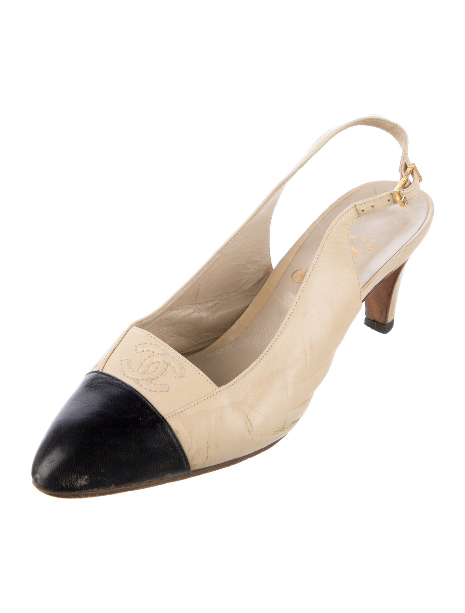 Chanel Vintage Interlocking CC Logo Slingback Pumps