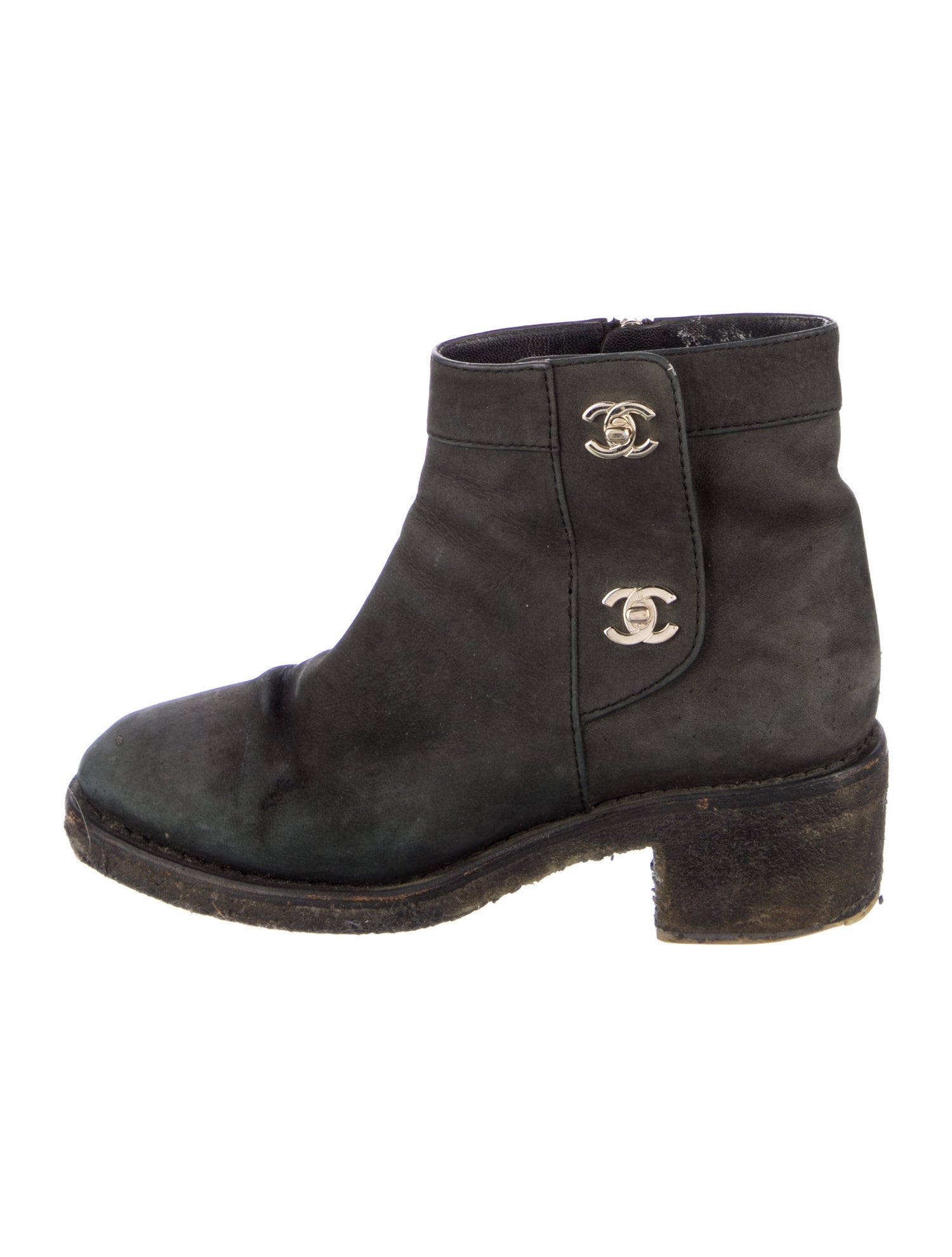 Chanel Interlocking CC Logo Suede Moto Boots