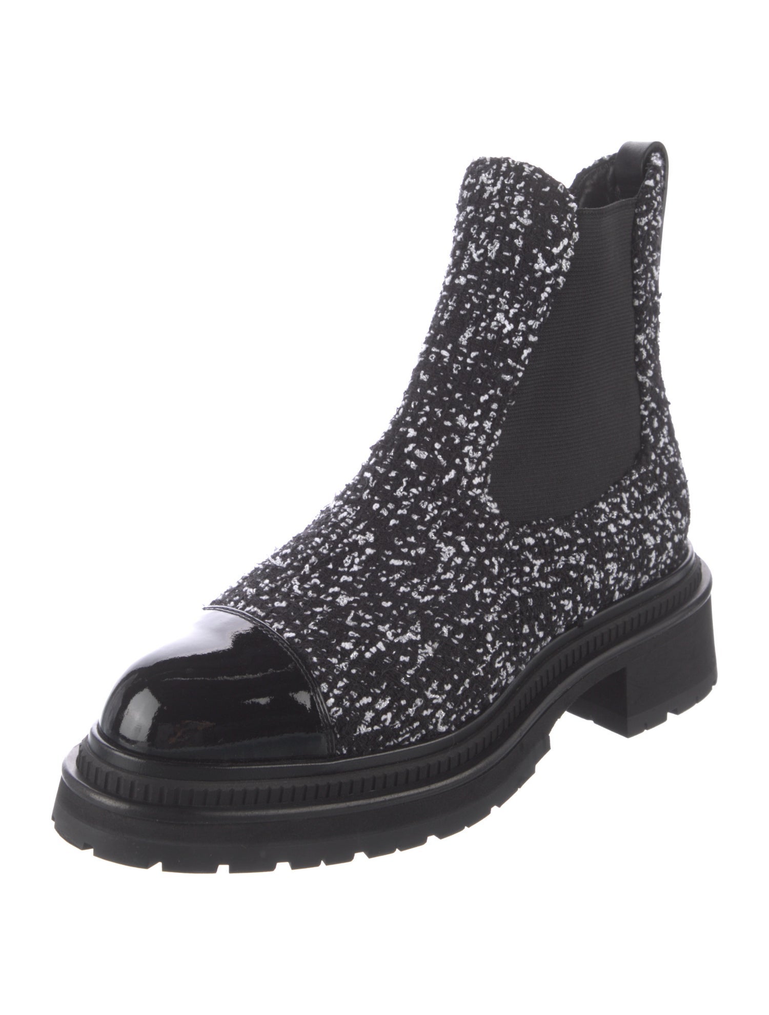 Chanel Interlocking CC Logo Tweed Combat Boots