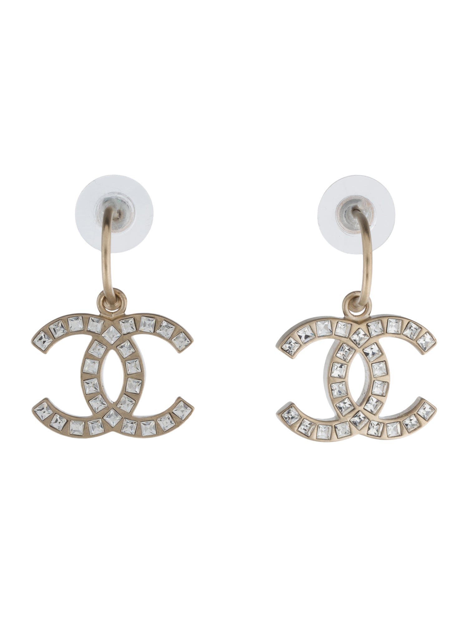 Chanel Strass CC Drop Hoop Earrings