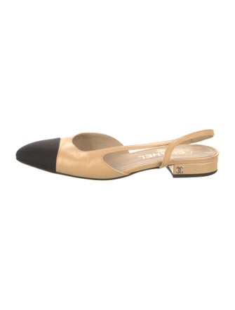 Chanel Interlocking CC Logo Leather Slingback Flats