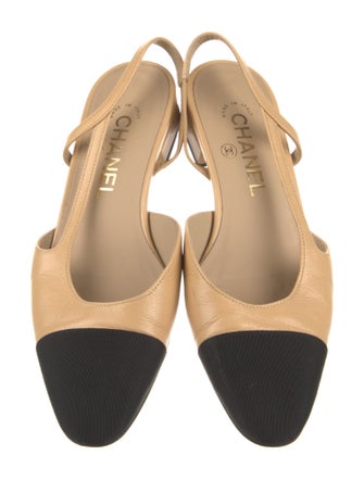 Chanel Interlocking CC Logo Leather Slingback Flats
