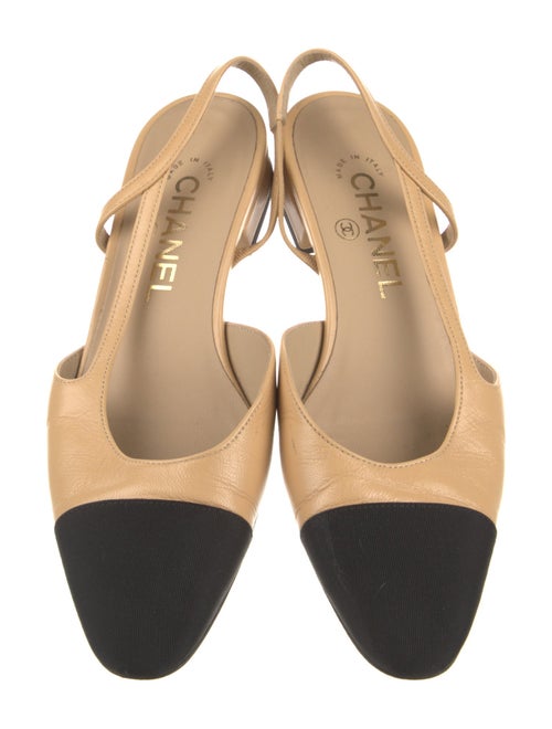 Chanel Interlocking CC Logo Leather Slingback Flats