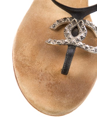 Chanel Interlocking CC Logo Leather T-Strap Sandals